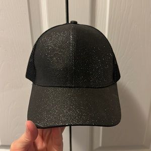 Hat, Black Glitter Ponytail Baseball Cap